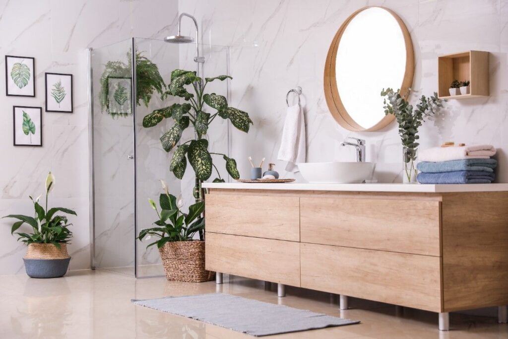 green plants in elegant modern bathroom interior 2026 02 23 18 07 03 utc